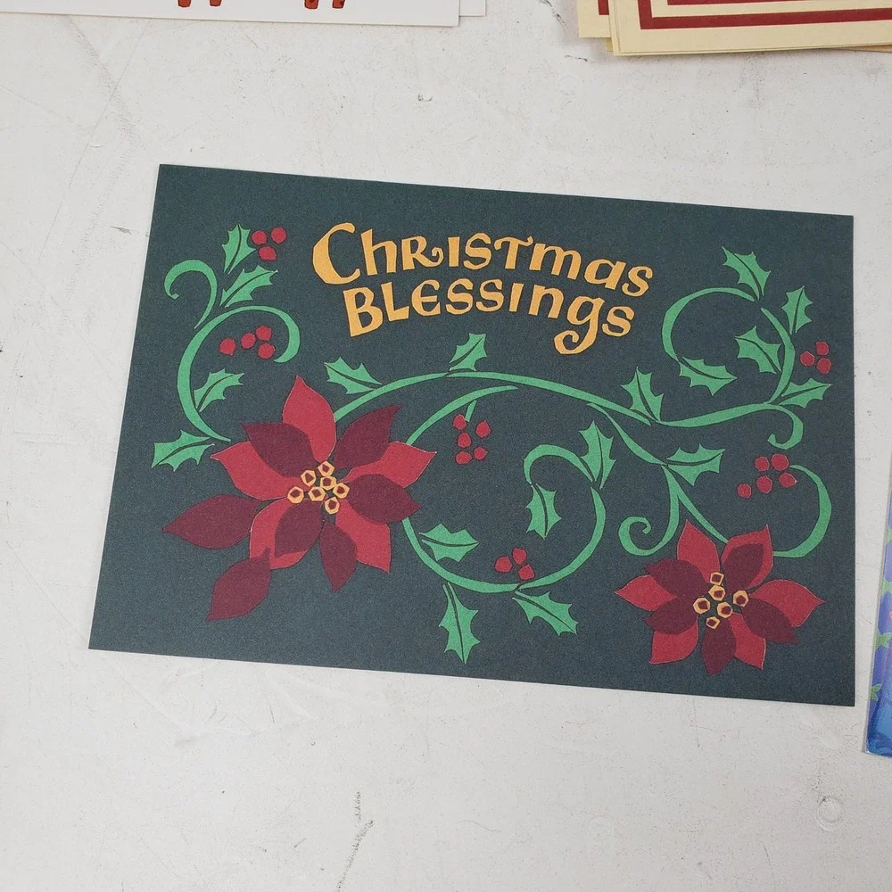 39 Vintage Assorted Christmas Greeting Cards Lot Unused Santa Reindeer Foil Art